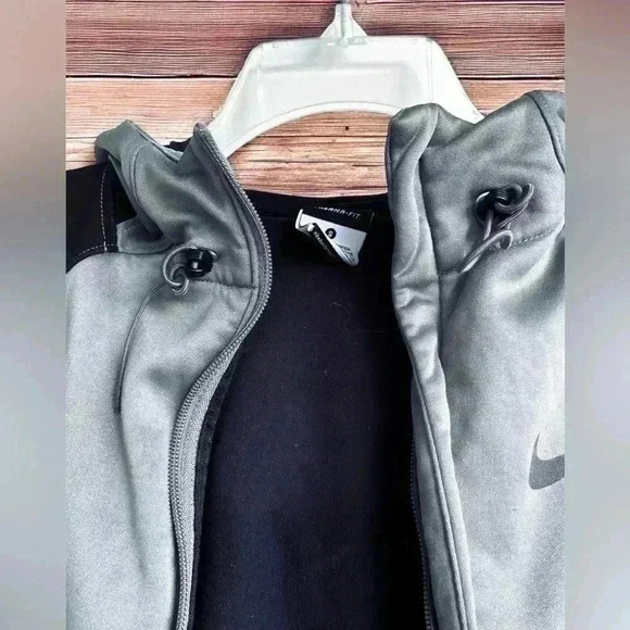 Nike Mens Black Gray Therma Fit Long Sleeve Hyper Elite Hooded Full Zip Jacket S - Picture 14 of 16